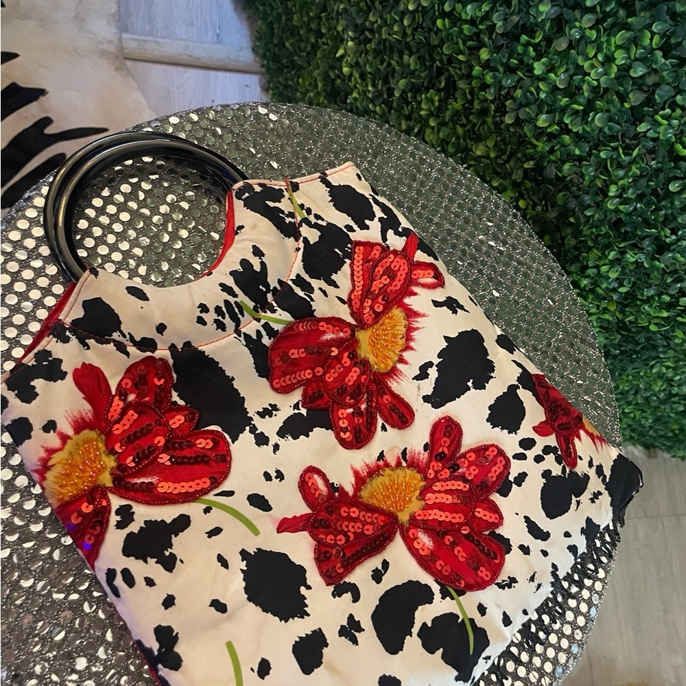 Tianni brand Floral Sequin Tote Bag - Red and Black